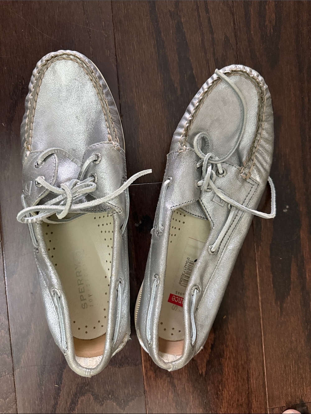 Sperry Women's Metallic Silver Leather Moccasins